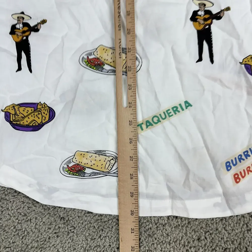RVCA Hot Fudge Shirt Mens Large White Burritos Taqueria Short Sleeve Button Up - Picture 11 of 13